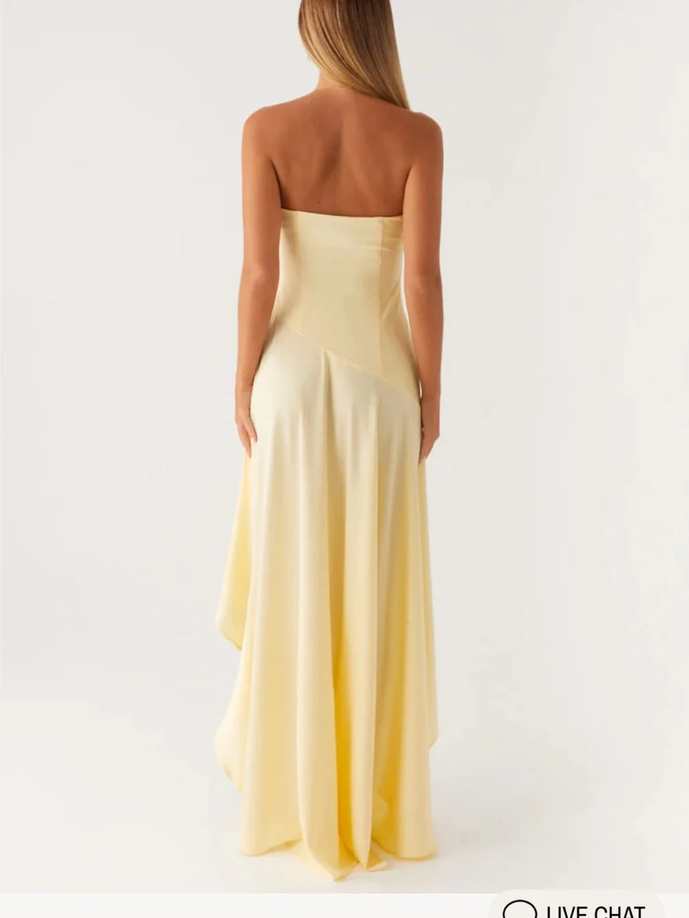 Peppermayo Strapless Pale Yellow High-Low Ruffle Maxi Dress - Picture 3 of 5